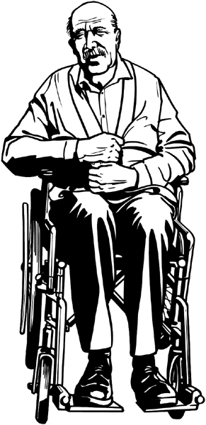 Older man in wheelchair vinyl sticker. Customize on line. People 069-0426